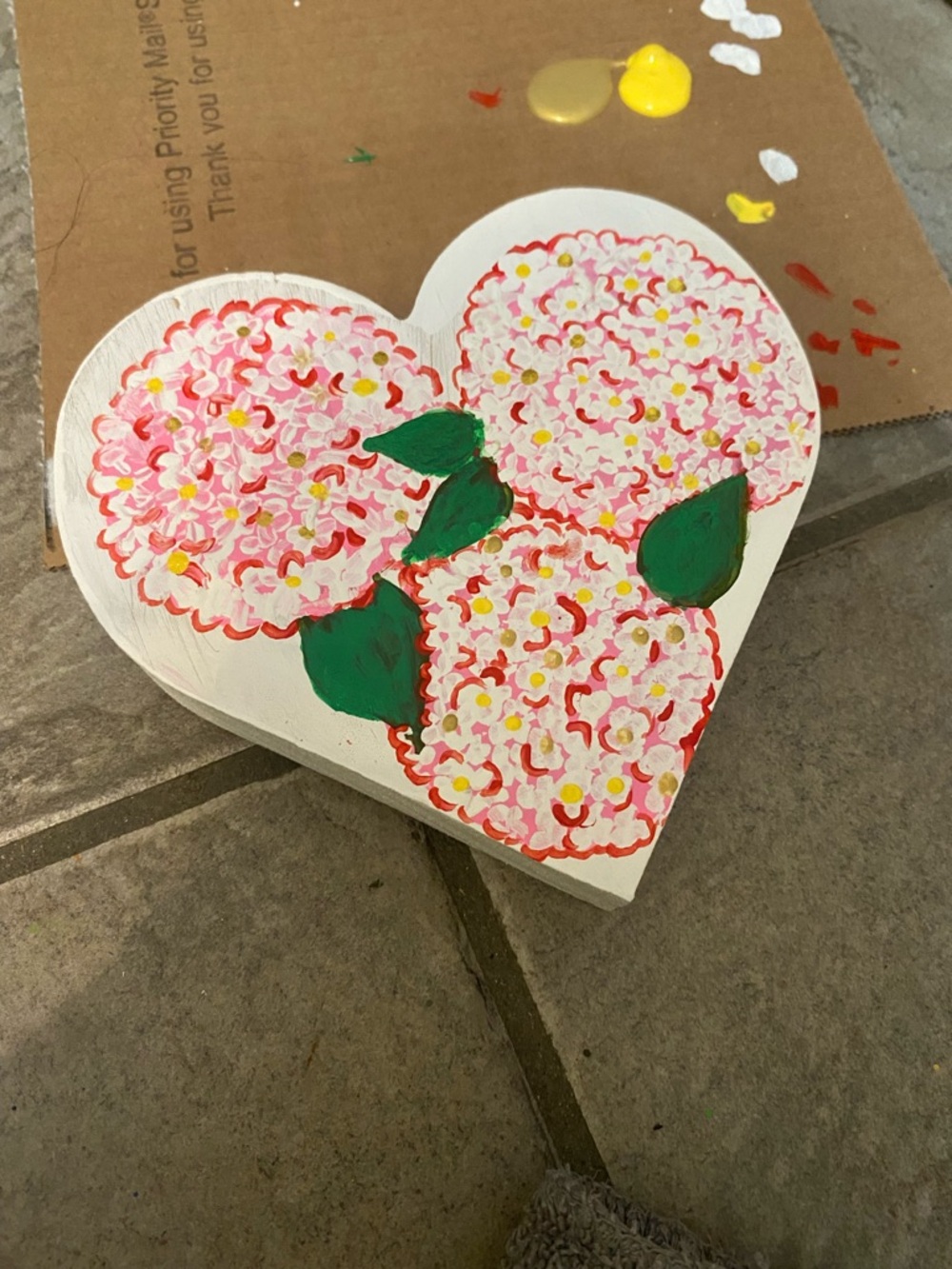 Hand-Painted Heart Wood with Pink Floral Design